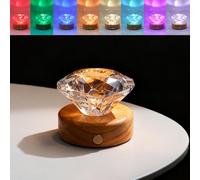 Petite lampe de table en forme de diamant avec veilleuse RVB à sept couleurs changeantes, rechargeable et base en bois massif, éclairage unique et élégant pour décoration de chambre ou de salon
