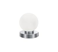 Petite lampe de table tactile - Hauteur : 15 cm - Boule en verre blanche - Base argentée