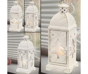 Petite lanterne à piles Lanterne de Noël Lampe de Noël à l'intérieur de la lanterne de Noël en blanc Shabby Chic, 1x étoile 1x sapin 1x renne 1x ange, 1x LED, LxH 7 x 19, lot de 4