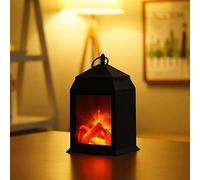 Petite lanterne de cheminée traditionnelle confortable, faite de lampe de table LED de style charbon de bois avec effet de flamme de feu de bois réaliste, convient à l'intérieur et à l'extérieur