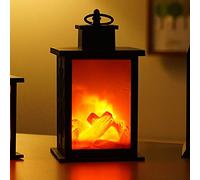 Petite lanterne de cheminée traditionnelle confortable, faite de lampe de table LED de style charbon de bois avec effet de flamme de feu de bois réaliste, convient à l'intérieur et à l'extérieur