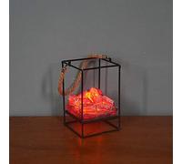 Petite lanterne de cheminée traditionnelle confortable, faite de lampe de table LED de style charbon de bois avec effet de flamme de feu de bois réaliste, convient à l'intérieur et à l'extérieur