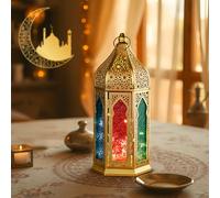 Petite Lanterne Marocaine décorative en métal Vintage Oriental pour Jardin, Bougie Chauffe-Plat Arabe à Suspendre avec Verre trempé pour décoration d'intérieur ou d'extérieur