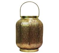 Petite Lanterne Marocaine en métal Baghira 26cm Or | Photophore marocain pour l'extérieur au Jardin ou l'intérieur sur la Table | Lanternes pour Bougie | décoration de Maison Orientale