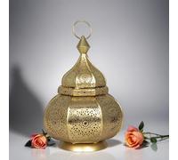 Petite Lanterne Marocaine en métal Or Ziva 30cm doré | Photophore marocain pour l’extérieur au Jardin ou l’intérieur sur la Table | Lanternes pour Bougie | décoration de Maison Orientale