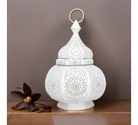 Petite Lanterne Marocaine en métal Ziva 30cm Blanche | Photophore marocain pour l’extérieur au Jardin ou l’intérieur sur la Table | Lanternes pour Bougie | décoration de Maison Orientale
