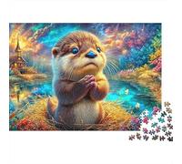 Petite Loutre Prie sur l'herbe dorée Puzzle De 1000 Pièces Loutre Adorable Jouet Éducatif pour Enfants De 12 Ans Et Plus Et Adultes 70x50cm/1000pcs