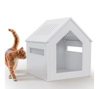 Petite maison en bois pour chat d'intérieur et d'extérieur, joli abri pour chat avec toit à pignon, imperméable, coupe-vent et respirant, facile à assembler, à déplacer, à nettoyer, hutte en bois