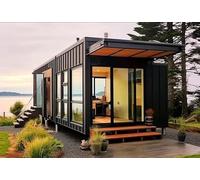 Petite maison préfabriquée moderne - Conteneur portable extensible avec chambre, salle de bain, portes et fenêtres en verre - Unité de location clé en main ou solution de micro-salon