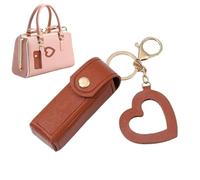Petite mallette à rouge à lèvres, porte-maquillage, mode en cuir PU, organisateur de rouge à lèvres avec pendentif d'amour pour le Nouvel An et un crayon à lèvres d'anniversaire et gloss, café, Voir