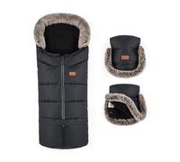 Petite&Mars Fusak 4v1 Arctic Sac de Couchage d'hiver pour Poussette, Buggy et siège Auto Imperméable et Coupe-Vent, Forever Black Set, 78/110x48cm, Petite & Mars Fusak 4v1 Arctic Chancelière pour