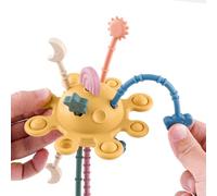Petite&Mars Jouet Montessori Bébé Crazy Planet - Jeux De Corde à Tirer - Jouet de Dentition - de 10 Mois - Jouet Multisensoriel -Jouets Sensoriels Multicouleurs (Jaune)