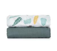 Petite&Mars Lot de 2 Langes en Mousseline de Bambou Misty 2 en 1 - 120 x 120 cm - Hypoallergéniques - Bambou et Coton - Chiffon à Rot et de Nettoyage en Mousseline (Feuilles Vertes)