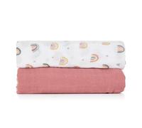 Petite&Mars Lot de 2 langes en mousseline de bambou Misty 2 en 1 x 120 x 120 cm - Hypoallergéniques - Bambou - Coton - Chiffon à cracher - Chiffon en mousseline (rose arc-en-ciel)