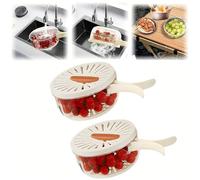 Petite passoire, passoire de cuisine et passoires alimentaires - Bol à pastèque avec filtre et couvercle, poignée pliable, panier de vidange transparent, convient pour laver les fruits et légumes