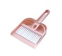 Petite pelle à poussière et balayette - Mini brosse de nettoyage avec pelle à poussière - Brosse à poussière à long manche pour bureau, maison, cuisine (rose)