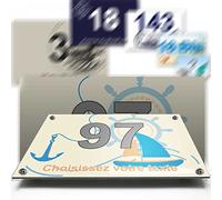 Petite plaque aluminium/polyethylene numéro rue décorative - pour portes et boite aux lettres - collection marine : 2 lignes personnalisables
