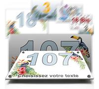 Petite plaque aluminium/polyethylene numéro rue décorative - pour portes et boite aux lettres - collection oiseau : 2 lignes personnalisables