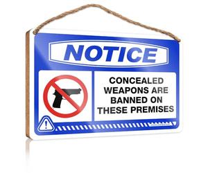 Petite plaque décorative en bois - Surface vernie et décoration de maison occidentale interdite | Plaque murale humoristique avec inscription « Notice Hidden Weapons Are Banned On These Premises »