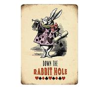Petite plaque en métal 150 x 200 mm Alice au Pays des Merveilles Avec texte en anglais ’’Down The Rabbit Hole’’