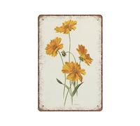 Petite plaque vintage amusante jaune Coreopsis Botanical from 1970 Tickseed Flower Gardener Gift Cottage French Country Metal Sign Wall Decor 140 x 200 mm
