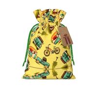 Petite pochette à cordon imprimé voiture et vélo pour cadeaux, sac cadeau réutilisable, pour les vacances et les cadeaux de fête