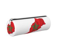 Petite pochette à crayons en cuir PU avec motif carte du drapeau du Maroc - Petite trousse à crayons - Design fin avec fermeture éclair