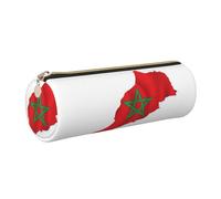 Petite pochette à crayons en cuir PU avec motif carte du drapeau du Maroc - Petite trousse à crayons - Design fin avec fermeture éclair