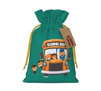 Petite pochette avec cordon de serrage imprimé bus scolaire pour cadeaux, sac cadeau réutilisable, pour les vacances et les cadeaux de fête