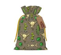 Petite pochette avec cordon de serrage imprimé crâne de taureau et cactus mignon pour cadeaux, sac cadeau réutilisable, pour les fêtes et les cadeaux de fête