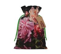 Petite pochette avec cordon de serrage imprimé pivoine de jardin pour cadeaux, sac cadeau réutilisable, pour les vacances et les cadeaux de fête