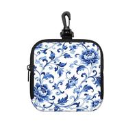 Petite pochette étanche en porcelaine bleue et blanche avec fermeture éclair - Sac de rangement en néoprène pour écouteurs et porte-clés