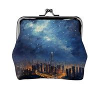 Petite pochette imprimée scène de nuit pour femme avec verrou de baiser, porte-monnaie pour pièces de monnaie, portefeuille pour cartes de crédit