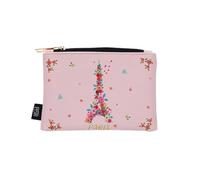 Petite Pochette ou Bien Porte-Monnaie avec Un Zip - Matiere Plastique imprimé - Motif Paris Tour Eiffel recouverte de Fleurs - Dimension 14CM*10CM