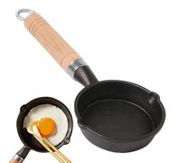 Petite poêle en fonte - Mini friteuse - Non collante, polyvalente et creuse avec poignée ergonomique en bois pour œufs, pâtes, soupe et portions individuelles, parfaite pour la cuisine compacte
