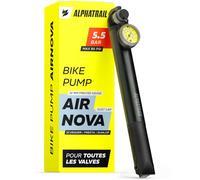 Petite Pompe à vélo avec manomètre, Toutes valves Presta, Schrader & Dunlop - Alphatrail Mini Pompe 5,5 Bar / 80 PSI avec Support de Cadre pour VTT, Trekking, Ville et vélo électrique, AirNova