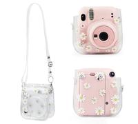 Petite Sacoche pour Appareil Photo, Sac à Bandoulière pour Appareil Photo Instantané Transparent avec Motif Marguerite Étui de Protection pour Appareil Photo avec Bandoulière Réglable