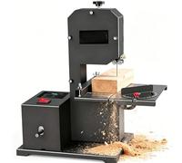 Petite scie à ruban d'établi professionnelle, avec table métallique inclinable (0-45°), idéale pour les particuliers et les ateliers de bricolage. Accessoires inclus
