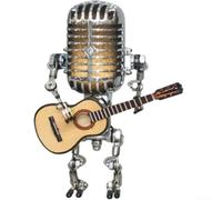 Petite sculpture robot avec microphone et guitare pour effet veilleuse en résine, article décoratif pour la maison ou le bureau