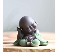 Petite statue de Bouddha mignonne en céramique - Figurine créative pour bébé - Ornements de poupée - Cadeau classique et délicat - Accessoires de thé - 7,1 cm de haut (vert)