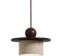 Petite suspension japonaise Wabi-Sabi en bois, style vintage, style années 50, luminaire cylindrique en travertin jaune, idéal for une chambre, un salon ou un couloir.(Walnut Color)