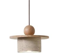 Petite suspension japonaise Wabi-Sabi en bois, style vintage, style années 50, luminaire cylindrique en travertin jaune, idéal for une chambre, un salon ou un couloir.(Log Color)