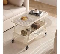 Petite table basse avec roulettes - Table d'appoint en verre trempé pour canapé, table de collation avec panier de rangement inférieur, organiseur multifonction pour petits espaces (blanc, 80 x 40 x