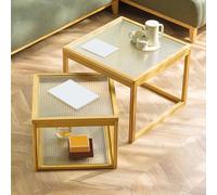 Petite table basse en verre, design vintage du milieu du siècle, lot de 2 gigognes avec rangement ouvert, assemblage facile pour espaces de vie compacts et bureaux à domicile