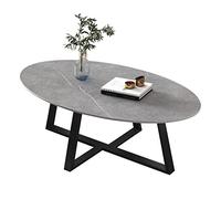 Petite table basse ovale au design simple, table basse centrale pour salon, petits espaces, table d'appoint avec plateau en bois de roche et cadre en métal, petite table basse moderne de 99,1 cm (gris