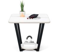 Petite table basse - Plateau en ardoise - forte capacité de charge - double couche - 60x60x50cm - blanc