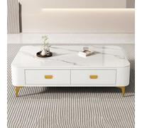 Petite Table Basse Rectangulaire Moderne du Milieu du Siècle, Tables Basses pour Petits Espaces, Table Basse Carrée Moderne avec Tiroirs, Petites Tables Centrales,White Gold