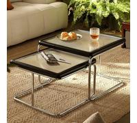 Petite Table Basse Rétro avec Support en Métal et Plateau en Verre Lot de 2 Tables D'appoint de Salon Table Gigogne pour la Maison et Le Bureau Dimensions 0.3m²(Black)