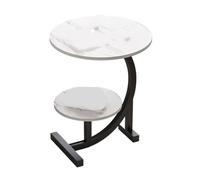 Petite table basse ronde blanche moderne avec plaque épaisse double couche pour une structure stable et un entretien facile - Table d'appoint épaisse pour canapé - Pour salon, appartement