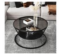 Petite table basse ronde de 60 cm à 2 niveaux avec étagère de rangement ouverte pour salon, table en verre trempé, cadre en métal, table centrale simple et moderne pour petite table basse esthétique